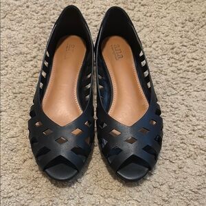 A.N.A Black Leather Loafers with Woven Design